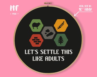 Settle This Kreuzstich Muster, Brettspiel Stickerei, Geeky Nadelspitze, Nerd Table Top Gamer Xstitch Chart, einfaches DIY für Anfänger