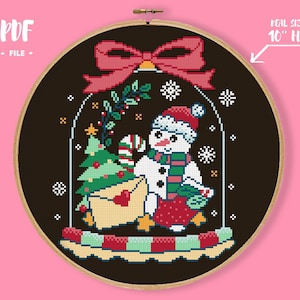Snow Globe Cross Stitch Pattern, Snowflakes Snowman Present Xstitch, Festive Christmas Tree Embroidery, Santa Letter Xstitch Xmas gift