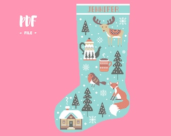 Christmas Stocking 10 Cross Stitch Pattern, Santa Christmas Eve Embroidery DIY, Stockings customizable with name, Xstitch Sampler Winter