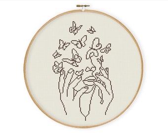 【CPGN STUDIO】Minimal face Art Line Embroidery Short Sleeve Flower 8 One line Minimalist Machine Embroidery Design - So