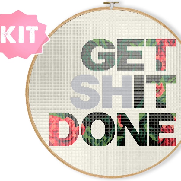 Kit de punto de cruz subversivo, punto de cruz con frase "Hazlo todo", punto de cruz floral, punto de cruz feminista, kit de punto de cruz para adultos.