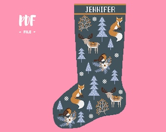 Christmas Stocking 45 Cross Stitch Pattern, Santa Christmas Eve Embroidery DIY, Stockings customizable with name, Xstitch Sampler Winter
