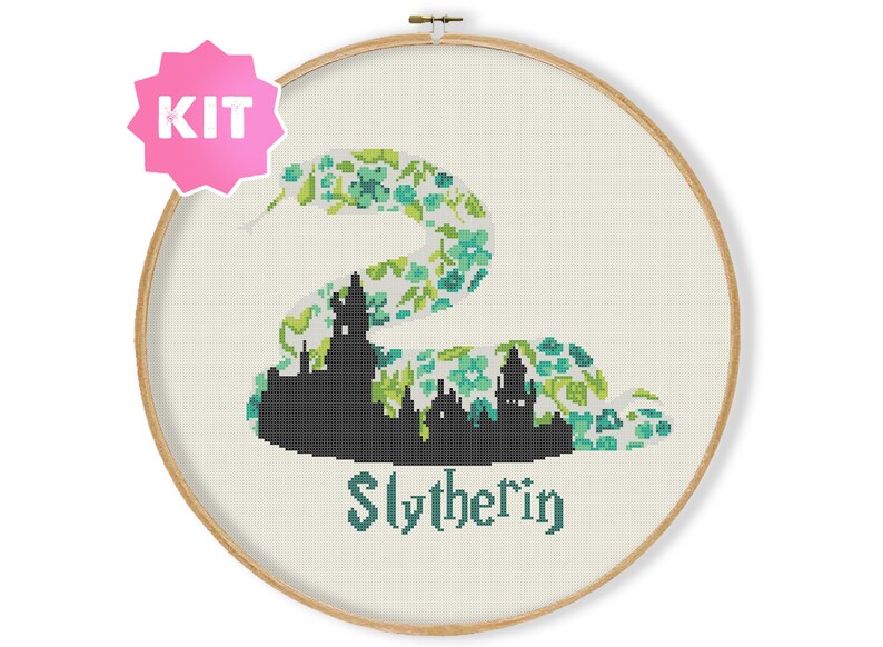 Green Snake Xstitch Kit Wizard Fan Gift Magic Cross Stitch Kit Fantasy Movie Book Kit Beginner Friendly House Crest Embroidery Kit Embroidery Sewing Needlecraft Efp Osteology Org