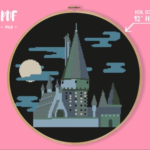 Magic Castle Cross Stitch Pattern, movie embroidery, Wizard School, fantasy, magic, geek, nerdy present, fan modern easy xstitch