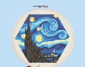 ヘックスアート ゴッホ 星月夜 クロスステッチパターン、傑作絵画刺繍