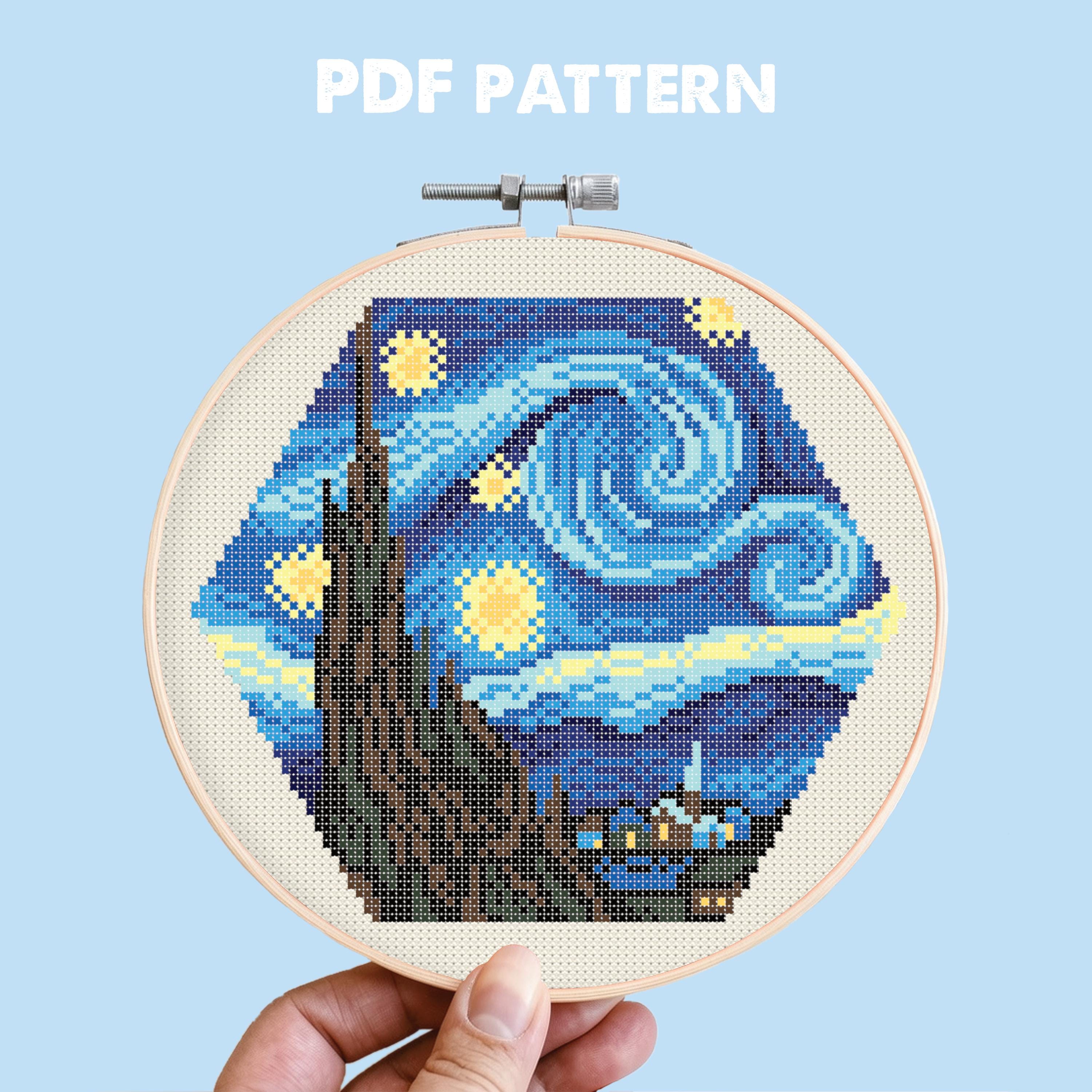 ヘックスアート ゴッホ 星月夜 クロスステッチパターン、傑作絵画刺繍