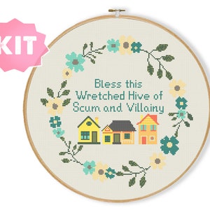 Bless this Wretched Hive Cross Stitch Kit, science fiction film geek home, trilogie film quote xstitch, nerdy xstitch chart,