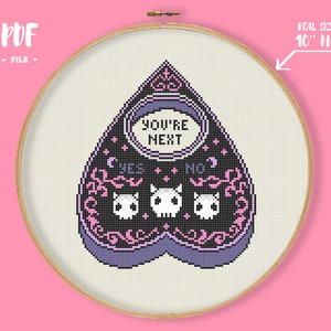 Ouija Planchette Cross Stitch Patten, Cute Pastel Goth Embroidery, Foreseeing Destiny Mage Witch Needlework, White Albino Bat magician psyho