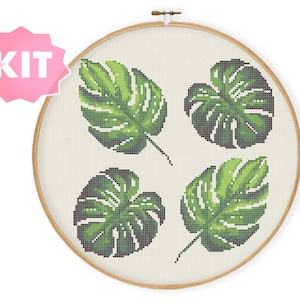 Monstera Leaf Cross Stitch Kit, Realistic Botanical Embroidery, Plant, Greenery decor, Botanic gift Banana leaf Vegan present Floral