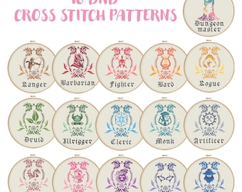 All 16 DnD Characters Cross Stitch, Barbarian Bard Cleric Druid Fighter Monk Paladin Ranger Rogue Sorcerer Warlock Wizard, Dungen Master