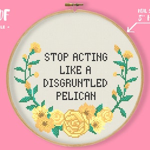 Stop Acting Cross Stitch Pattern,  Inspired TV Show X Stitch, funny quote, American motel decor, Geeky Xstitch QuoteFloral Wreath
