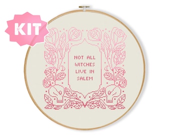 Not All Witches Live In Salem Cross Stitch Kit, Gothic Embroidery, Modern Witchcraft Xstitch, Occult Wiccan Witch Needlework Halloween