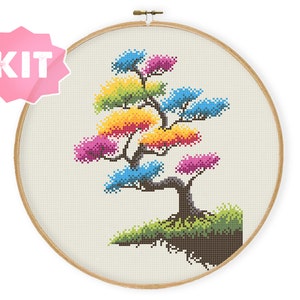 Colorful Tree Cross Stitch Kit, Unreal Dream Multicolor Blooming Tree, Sakura Beautiful Tree Embroidery, Tree of Life Xstitch Chart