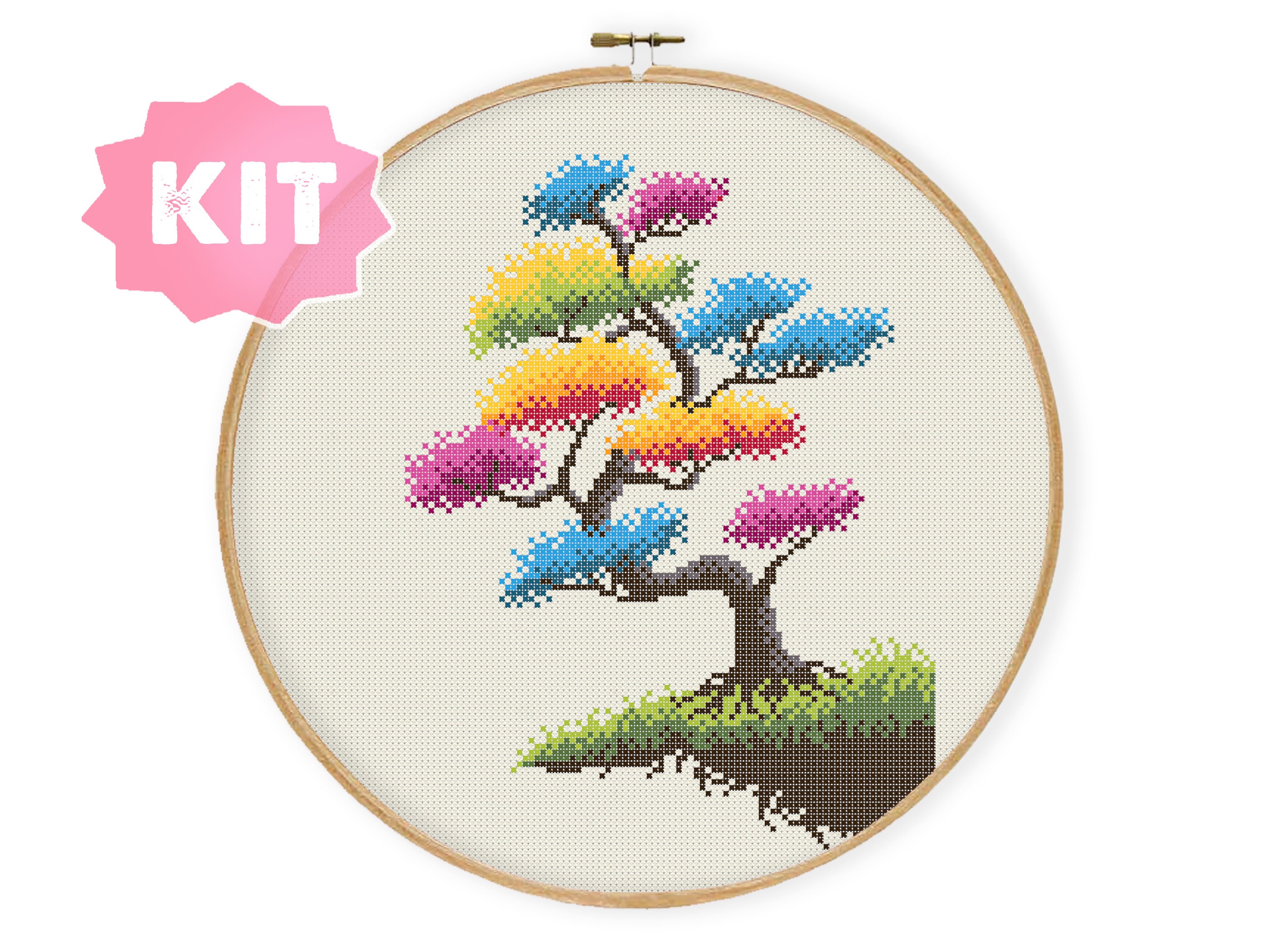 Stamped Cross Stitch Kits,DIY Magic Four Seasons Tree Needlepoint Kits for  Adults Beginners Counted Embroidery Kits Cross Stitch Supplies Patterns