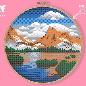 Rocky Mountain National Park Cross Stitch Pattern, nature counted cross stitch chart, landscape, lake, mountains, forest, instant PDF