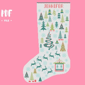 Christmas Stocking 1 Cross Stitch Pattern, Santa Christmas Eve Embroidery DIY, Stockings customizable with name, Xstitch Sampler Winter