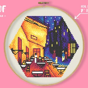 Hex-Art Van Gogh Cafe Terrasse Kreuzstich Muster, Hexagon Große Berühmte Gemälde Kunst Meisterwerk Kunstwerk Stickerei, Tiny Xstitch