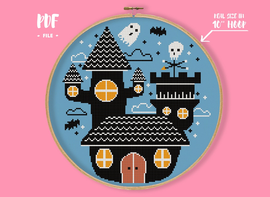 Witch House Cross Stitch Pattern, Haunted Home Embroidery, Ghost ...