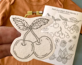 SS26 Berries 2 Stick And Stitch, Water soluble Embroidery Transfers, Peel and Stick Washaway Embroidery, Clothes Decor Stabilizer Dissolve