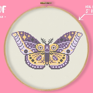 Celestial Moth 2 Cross Stitch Pattern, Geometrical Butterfly Embroidery, Decorative Insect Needlepoint, Pastel Goth Cute Xstitch Moth