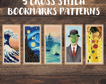 5 Padrões de Ponto Cruz para Marcadores de Arte, conjunto de marcadores de bordado, presente para geeks de leitura, decoração de biblioteca, presente para leitores astutos e leitores ávidos