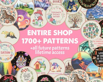 Entire Shop Bundle Cross Stitch Patterns, Quote Witchy Moth Gothic Embroidery, Instant Download pdf, Savings Deal Lifetime Access Charts