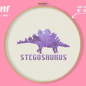 Stegosaurus Cross Stitch Pattern, Violet Dinosaur embroidery, The Lost World, Life, uh, finds a way. fossil sci-fineevdlepoint jurassic park