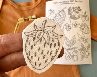 SS25 Berries 1 Stick And Stitch, Water soluble Embroidery Transfers, Peel and Stick Washaway Embroidery, Clothes Decor Stabilizer Dissolve