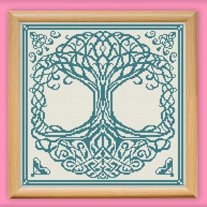 Sampler Big Tree Cross Stitch Pattern, Floral Primitive Embroidery, Nature Simple One Colour Needlework, Yggdrasil tree Xstitch Chart