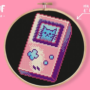 Cat Game Cross Stitch Pattern, Pink Girly Game Console Embroidery, Gamer Girl Needlepoint, Kawaii Cute Pastel Goth Xstitch, Geeky Crafts