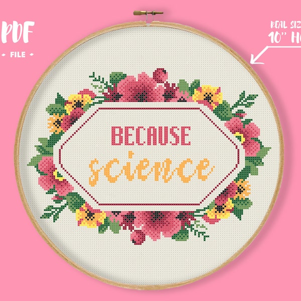 Because Science Cross Stitch Pattern, Sarcastic embroidery, Snarky Sassy Cheeky Needlepoint, Modern funny xstitch quote student professor