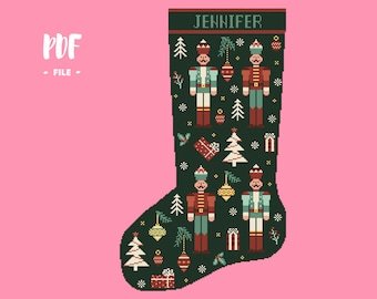 Christmas Stocking 44 Cross Stitch Pattern, Santa Christmas Eve Embroidery DIY, Stockings customizable with name, Xstitch Sampler Winter