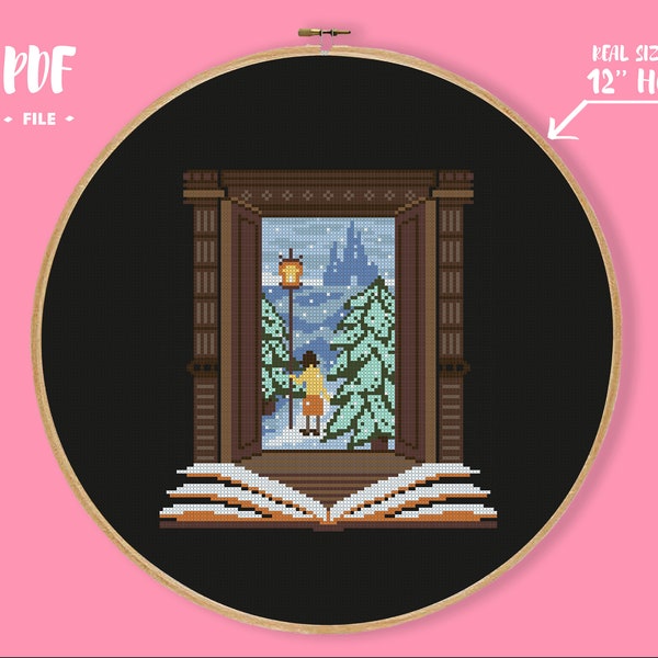 Book Cross Stitch Pattern, Wardrobe Embroidery, Movie fantasy Book Character Favn Needlepoint, Fan geeky nerdy snow queen xstitch