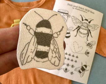 SS28 Bees Stick And Stitch, Water soluble Embroidery Transfers, Peel and Stick Washaway Embroidery, Clothes Decor Stabilizer Dissolve