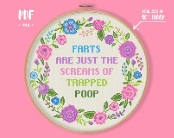 Les pets ne sont que des cris d'un caca pris au piège Motif de point de croix, broderie amusante et inappropriée, décoration subversive