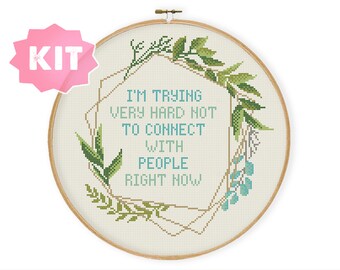 Not to Connect Cross Stitch Kit, TV Show Quote Embroidery, Sassy Subversive Embroidery, Funny Xstitch Floral Wreath