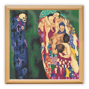 Klimt Leben und Tod Kreuzstich Muster, Kunst Reproduktion Stickerei, Galerie Künstler Hand Malerei Xstitch Zeichnung Meisterwerk