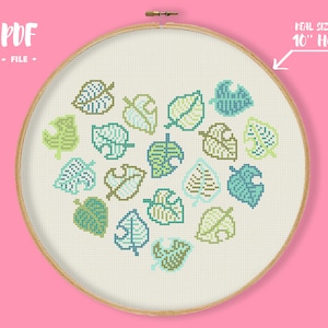Blatt Herz Kreuzstich Muster, Botanische Natur Stickerei, Gamer Geek Nerdy Geschenk, Konsole Spiel Chart Liebe Natur Videospiel