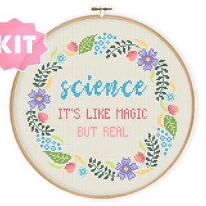 Wetenschap. It's Like Magic But Real Borduurpakket, grappig citaatborduurwerk, Sassy Sarcasm Needlepoint, Sarcastic Xstitch-diagram