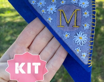 Corner Bookmark DIY Kit, Personalised Embroidered Present, Hand Embroidery Project, Book Reader Gift, Floral Felt Bookmark