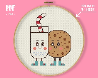 Valentine Cookie Cross Stitch Pattern, Food Couple Embroidery, Anniversary DIY Present, Boyfriend Gift, Cute Kitchen Xstitch Decor