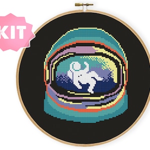 Space Astronaut Cross Stitch Kit, Galaxy Starry Night Embroidery, Gravity Cosmonaut Planet Stars Needlepoint, Modern Nature Milkyway