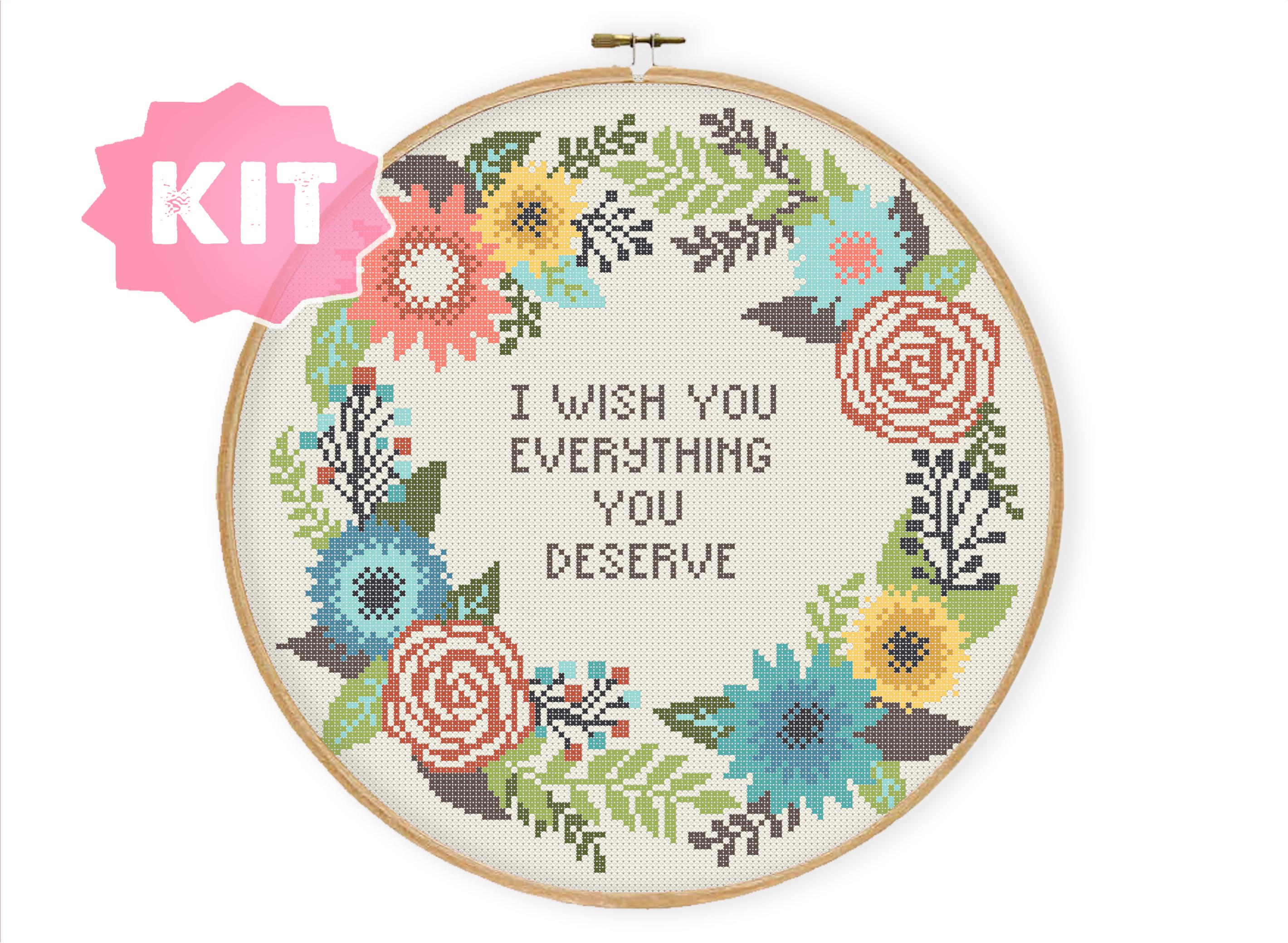 I Wish You Everything You Deserve Cross Stitch Pattern, Flowers ...