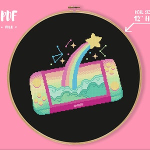 Pastel Gaming 3 Cross Stitch Pattern, Pastel Goth Gamer Girl Embroidery, Cute Joystick Controller Needlepoint, Pink Game Xstitch DIY Craft