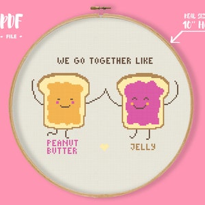 Peanut Butter and Jelly Cross Stitch Pattern, Valentine&#39;s Day Embroidery, Love Wedding Anniversary Needlepoint, Couple Xstitch DIY Gift