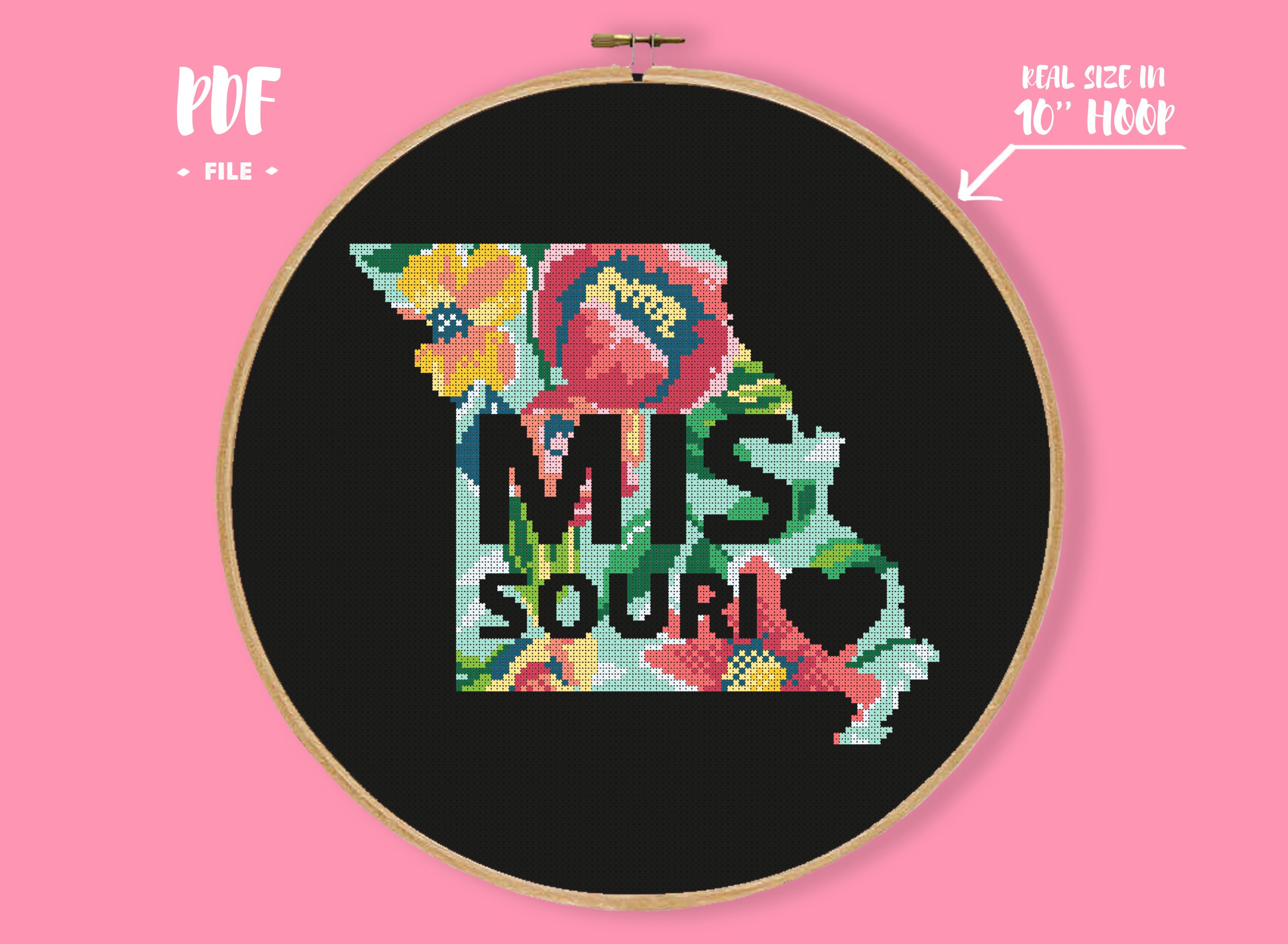 Missouri Floral State Cross Stitch Pattern US Map State Shape Etsy