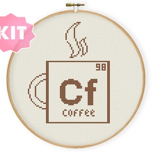 Korsstygnskit med kaffe 98, fysik, periodiska element, tabellbroderi, kaffeälskare, vetenskapsman, nålstygn, enkel monokrom Xstitch