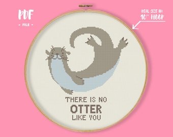 Otter kruissteekpatroon, cadeau voor vriend, borduurwerk dieren woordspeling, leuke grafiek, gejuich citaat huisdecoratie, eenvoudig doe-het-zelfcadeau voor bf gf,