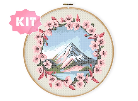 富士山クロスステッチキット、富士山刺繍、日本の火山ニードル