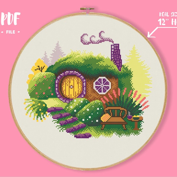 Shire Summer Cross Stitch Pattern, Four Seasons Embroidery, Fairy Tale House Needlepoint, Story Book Home Xstitch, Magic Cottage DIY